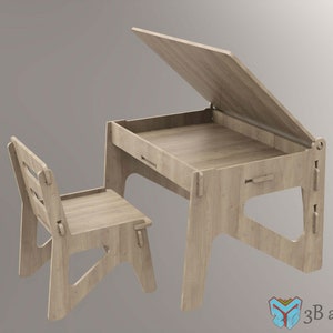 Kids Desk With Storage and Chair, Wood Study Desk for Children, dxf, SVG files, CNC Plans for a plywood kids desk, Set of Table and Chair image 5