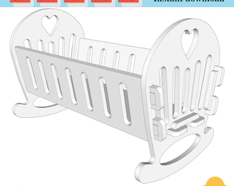 Archivo vectorial de cuna de madera contrachapada para muñecas: Plano de juguete de madera CNC (Descarga digital)