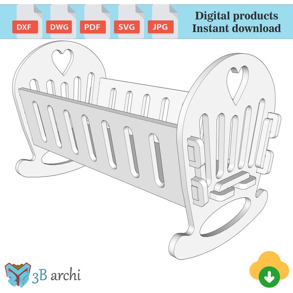 Plywood doll cradle, Baby doll cradle, Little toy Cradle vector file, bed for dolls, Wooden cradle for babies, Wood Toy Plan, Vector files