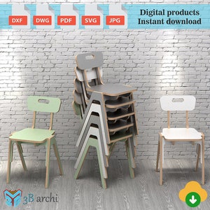 Wooden stackable chair, Stackable dining chair, Stackable chair plans, CNC chair design, CNC furniture files, Vector files, Dxf template