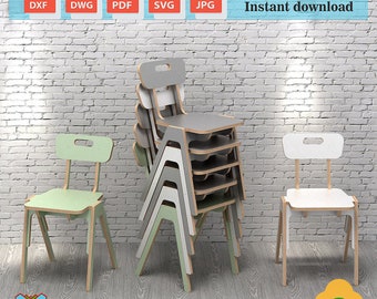 Wooden stackable chair, Stackable dining chair, Stackable chair plans, CNC chair design, CNC furniture files, Vector files, Dxf template