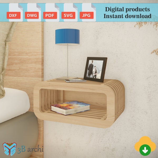 Floating Bedside Table, Parametric Bedside Table Plans, Nightstand Shelve, CNC Bedside Shelve, CNC furniture plan, Dxf template, CNC files