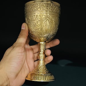 Handmade Solid Brass Goblet For Communion Chalice Gift For Wedding, Anniversary, Christmas, Birthday, Party Etc... Drinking Wine Cup