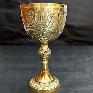 Handmade Brass Goblet For Communion Gold Chalice Cup Arthur King Medieval Goblet Gift For Birthday, Christmas, Wedding, Anniversary