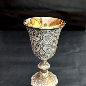 Brass Engraved Goblet Nautical Silver Finish Royal King Goblet Wine Chalice Embossed Wine Cup Gift For Wedding, Anniversary, Christmas