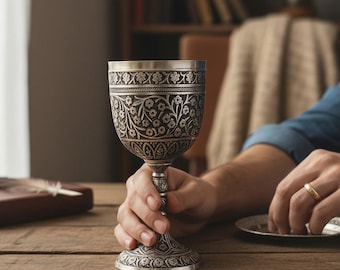 Handmade Engraved Brass Chalice | Communion Goblet | Vintage Style Church Cup | Religious Gift | Altar Chalice
