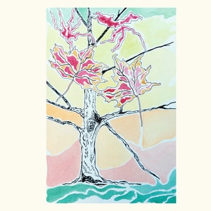 Autumn Trees Print from Original Watercolour and Ink Artwork/ Seasons Series/ Seasons Landscape Artwork/ Artwork Gift/ Art and Collectibles