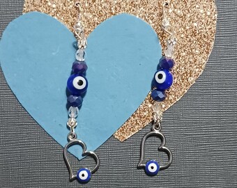 Handmade evil eye heart earrings