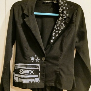 Upcycled painted cassette music jacket, women medium