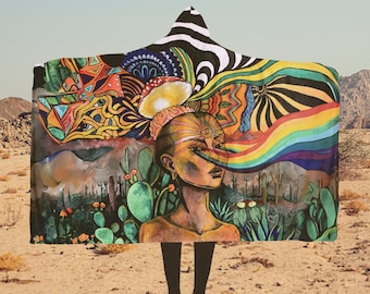 Couverture à capuche Trippy Rave Wear, couverture à capuche en sherpa psychédélique pour festivals et raves, couverture à capuche en sherpa, couverture en polaire à capuche