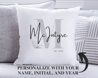 Custom Monogram Decorative Pillow Case, Monogram Initial Throw Pillow, Personalized Monogram Family Name Pillow, Custom Couple Wedding Gift