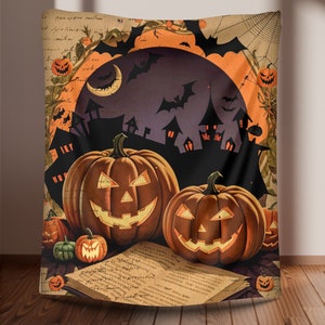 Retro Halloween Blanket, Woven Wall Hanging Tapestry Blanket, Spooky Pumpkin Throw Blanket Couch, Goth Witchy Room Decor, Halloween Decor