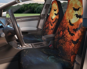 Capas de assento de carro góticas com morcego e lua cheia, decoração estética escura de morcego para carro, acessórios de carro com estampa de bruxa, capas de assento góticas para carro