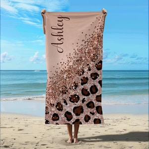 Leopard Print Personalized Beach Towel, Custom Cheetah Print Beach Towel, Perfect Teenage Girl Gift, Bridesmaid Gift, Preppy Stuff for Girls