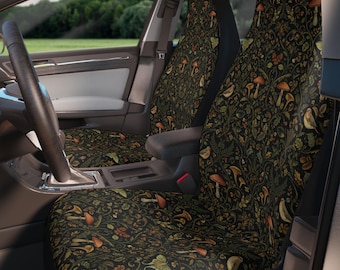 Fundas para asientos de coche y funda para volante estilo William Morris, decoración botánica de setas del bosque para coche, decoración gótica y fantasiosa