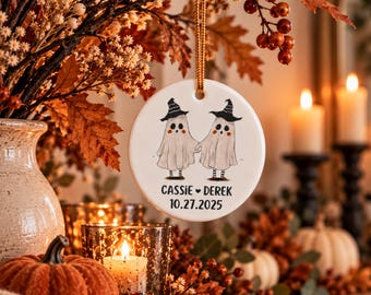 Personalized Halloween Ornament for Couple, Custom Ghost Couple Ornament, Halloween Couple Gift, Wedding Keepsake, Names & Date Gift