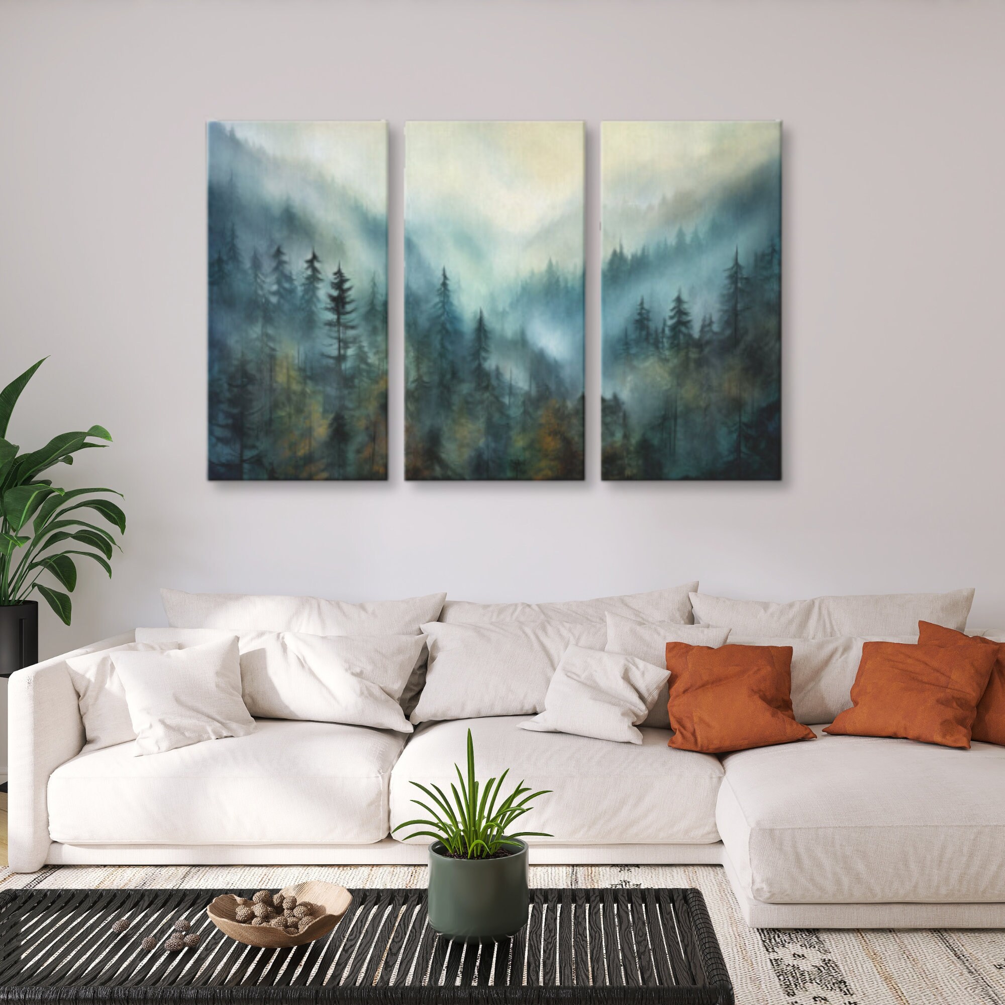 Foggy Forest 3 Piece Canvas Wall Art Set, Nature Gallery Wall Art Set ...