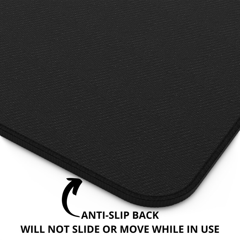 May include: Close-up of the black, non-slip backing of a mat. The text "ANTI-SLIP BACK" is visible. The text "WILL NOT SLIDE OR MOVE WHILE IN USE" is also visible.
