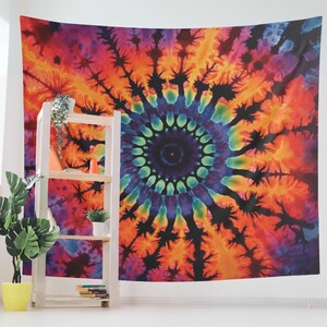 AVA Collections Orange Tie Dye Wall Hanging Tapestry - Indian Cotton Hippie Art Decor 40x30 Inches