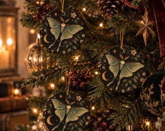 Dark Cottagecore Luna Moth Ornament, Yule Ornament, Celestial Christmas Decor, Whimsigoth Ornament, Cottagecore Christmas Decor, Witchy Gift