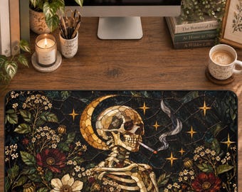 Dark Academia Desk Mat, Van Gogh Skeleton Mouse Pad, Gothic Botanical Desk Pad, Memento Mori Art,  Whimsigoth Decor, Goth Home Office