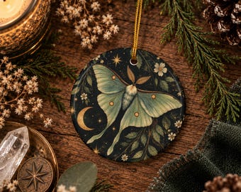 Dark Cottagecore Luna Moth Ornament, Yule Ornament, Celestial Christmas Decor, Whimsigoth Ornament, Cottagecore Christmas Decor, Witchy Gift