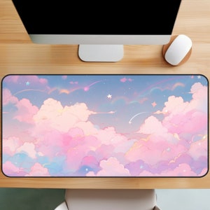 Cute Anime Mouse Pad Clouds, Kawaii Mousepad, Cute Mouse Pad, Japanese Anime Desk Mat, Desk Decor Aesthetic, Gaming Mouse Pad, XL Mousepad