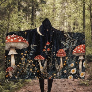 Dark Cottagecore Witchy Aesthetic Hooded Blanket, Mushroom Blanket Hoodie, Oversize Sherpa Hoodie Blanket, Cottagecore Fleece Blanket Hoodie