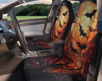 Glasmalerei-Gothic Bat & Vollmond Autositzbezüge, Whimsigoth Ästhetisches Dekor für Auto, Witchy Autozubehör, Goth Sitzbezüge für Auto