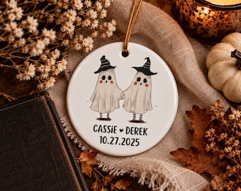 Personalized Halloween Ornament for Couple, Custom Ghost Couple Ornament, Halloween Couple Gift, Wedding Keepsake, Names & Date Gift
