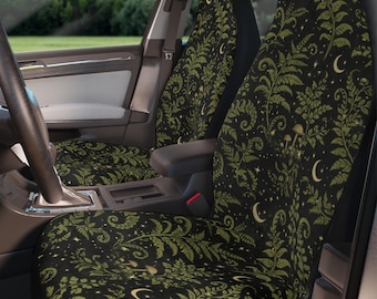 Juego de fundas para asientos de coche con diseño de bosque encantado, luna y helecho, estilo Cottagecore, con fundas para volante, diseño de luna botánica oscura, helecho y bruja, accesorios.