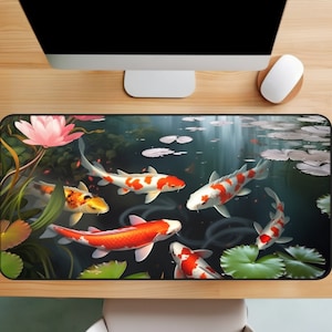 Japanese Koi Fish Desk Mat, Cute Mouse Pad, XL Mousepad, Japanese Desk Mat Aesthetic, Cubicle Decor, Desk Mat Aesthetic, Desk Mat Gaming