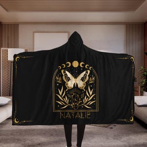 Witchy Whimsigoth Aesthetic Hooded Blanket, Cottagecore Moth Sherpa Hoodie Blanket, Personalized Fleece Blanket Hoodie, Witchy Gifts for Her