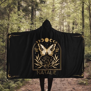 Personalized Witchy Whimsigoth Aesthetic Hooded Blanket, Cottagecore Moth Sherpa Hoodie Blanket, Fleece Blanket Hoodie, Witchy Gifts for Her