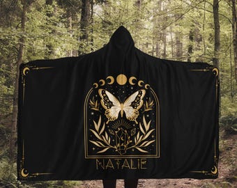 Personalized Witchy Whimsigoth Aesthetic Hooded Blanket, Cottagecore Moth Sherpa Hoodie Blanket, Fleece Blanket Hoodie, Witchy Gifts for Her