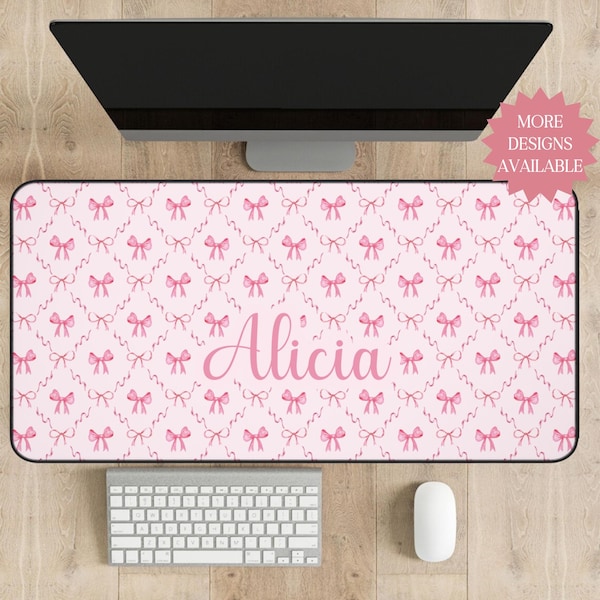 Personalized Pink Bow Aesthetic Deskmat, Custom Coquette Mouse Pad, Personalized Gift Office, Pink Cubicle Decor & Desk Decor, Preppy Stuff