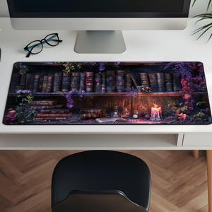 Dark Academia Enchanted Bookshelf Desk Mat, Bookish Cottagecore Witch Cubicle & Desk Decor, Witchy Whimsigoth Desk Accessories, Witchy Gifts