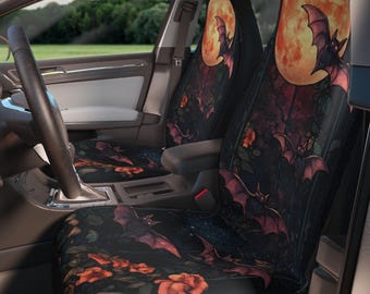 Gothic Fledermaus Autositzbezüge mit Vollmond & Rosen, Whimsigoth Dark Aesthetic Decor für Auto, Witchy Car Accessories, Gothic Sitzbezüge für das Auto