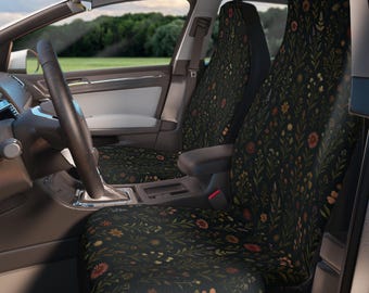 Cottagecore Boho Wildflower Car Seat Covers, Dark Cottagecore Floral Car Seat Cover Set, Boho Witchy Botanical Car Accessories for Women