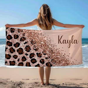 Leopard Print Personalized Beach Towel, Custom Cheetah Print Beach Towel, Perfect Teenage Girl Gift, Bridesmaid Gift, Preppy Stuff for Girls