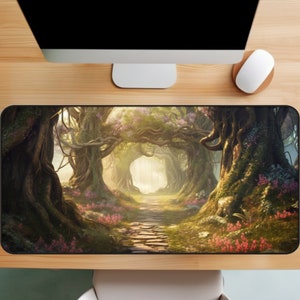 Enchanted Forest Cottagecore Desk Mat, Green Desk Mat Aesthetic, Cute Mouse Pad, Cubicle Decor, Large Mousepad, Desk Decor Aesthetic