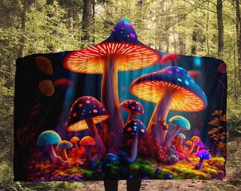 Couverture à capuche Cottagecore champignon, couverture à capuche en sherpa champignons, couverture à capuche oversize en sherpa, couverture en polaire Cottagecore à capuche