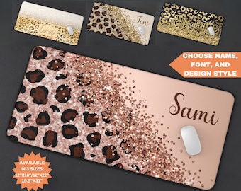 Cute Leopard Print Custom Mouse Pad, Personalized Large Mousepad, Personalized Cheetah Deskmat, Personalized Gift Office, Cubicle Decor