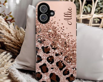 Personalized Custom Pink Leopard Print Phone Case Cute Cheetah Phone Cover for iPhone Samsung Galaxy Google Pixel Gift for Wife Mom Friend