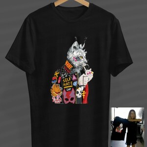 Unisex Black Anarchy Cat Special Round Collar T-shirt
