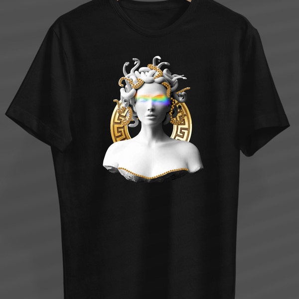 Vintage Medusa Unisex Female-Male Black Round Collar Cotton Fabric T-Shirt