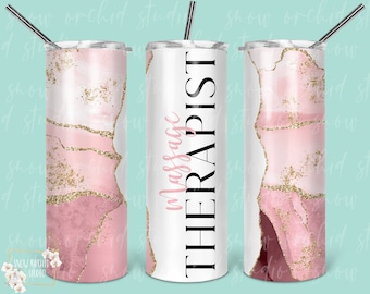 Massage Therapist Tumbler PNG: Pink Agate Design (Digital Download)