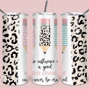School Counselor Leopard Pencil 20oz Tumbler Design (PNG Digital Download)