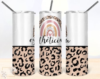 Esthetician Rainbow Leopard 20oz Tumbler PNG - Seamless Boho Design (Digital Download)