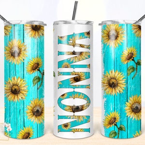 Nonna Sunflower Tumbler PNG: Teal Wood Design (Digital Download)